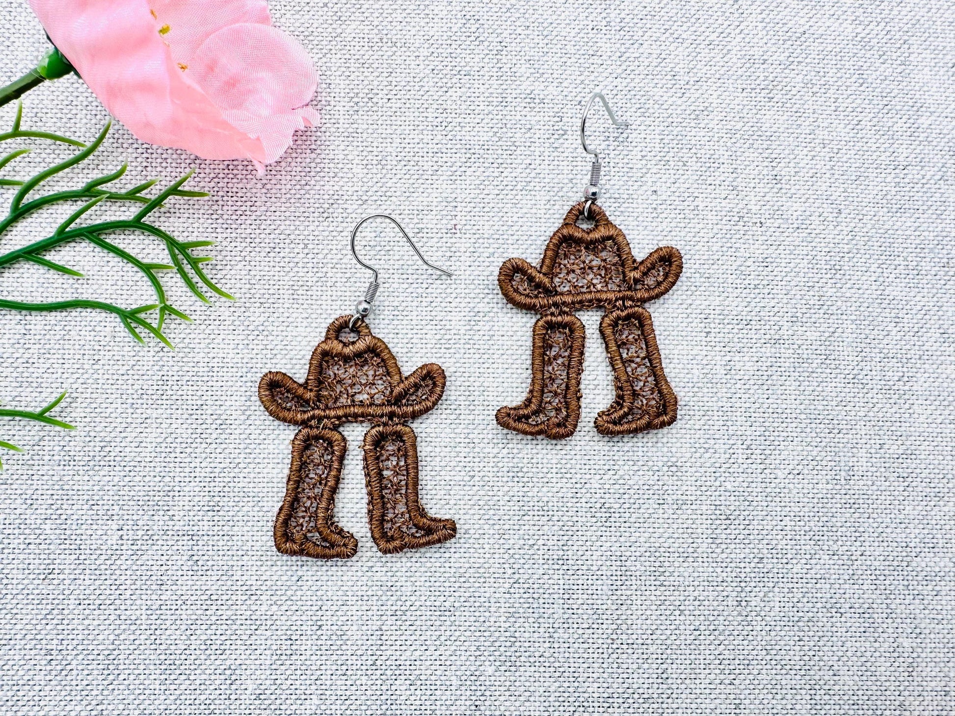 Cowboy Hat and Boots Earrings – Sizes 1.7" 4" Digital Embroidery File | Artapli