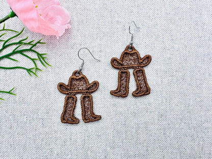 Cowboy Hat and Boots Earrings – Sizes 1.7" 4" Digital Embroidery File | Artapli