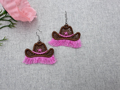 Fringed Cowboy Hat Earrings – Cowgirl embroidery design by Artapli