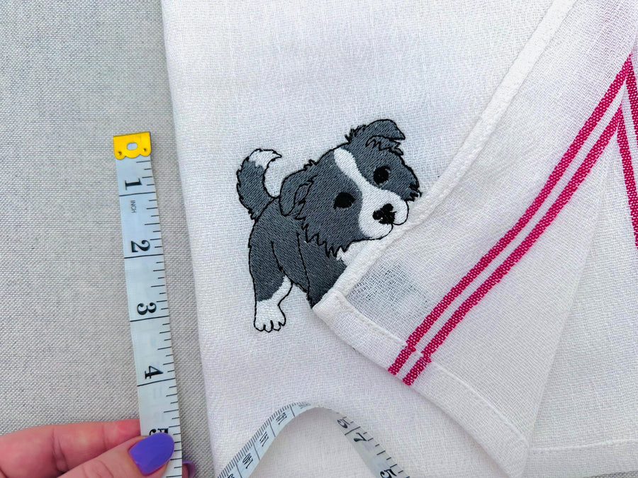Playing Border Collie Puppy Dog Mama kitchen dish towel pet animal kids machine embroidery designs ITH