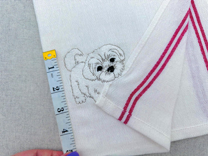 Lovely playing Maltese Puppy Dog Mama kitchen dish towel pet animal kids machine embroidery designs ITH