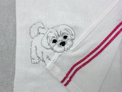 Lovely playing Maltese Puppy Dog Mama kitchen dish towel pet animal kids machine embroidery designs ITH