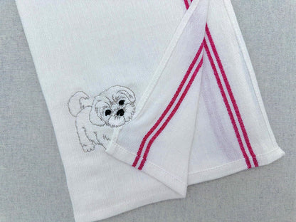 Lovely playing Maltese Puppy Dog Mama kitchen dish towel pet animal kids machine embroidery designs ITH