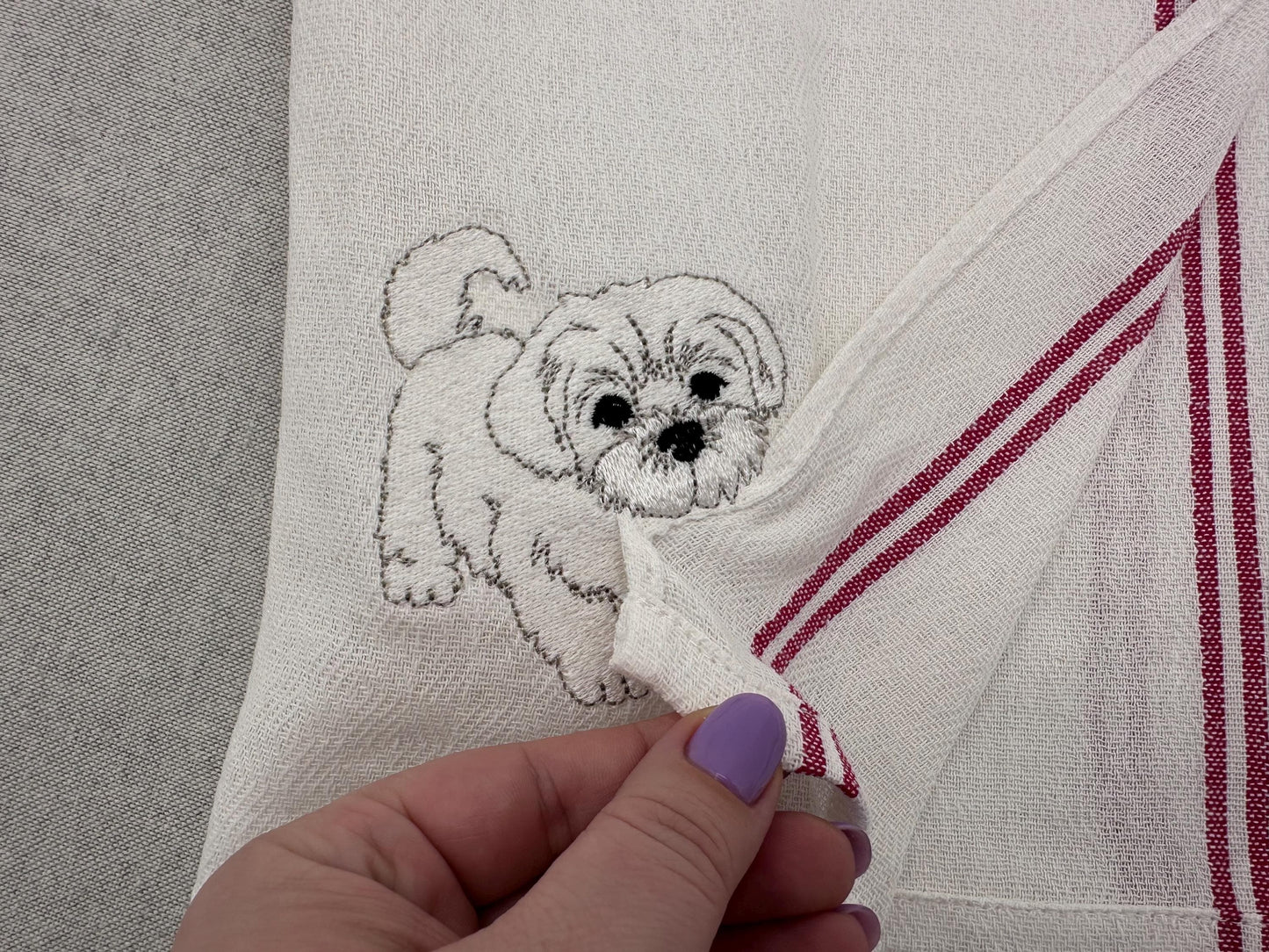 Lovely playing Maltese Puppy Dog Mama kitchen dish towel pet animal kids machine embroidery designs ITH