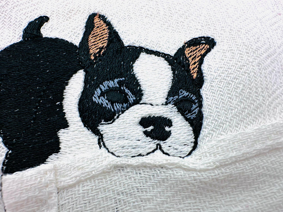 Playing Boston Terrier Puppy Dog Mama kitchen dish towel pet animal kids machine embroidery designs ITH