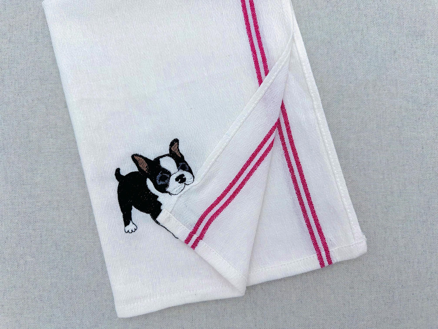 Playing Boston Terrier Puppy Dog Mama kitchen dish towel pet animal kids machine embroidery designs ITH
