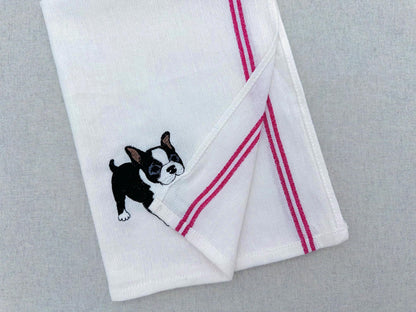 Playing Boston Terrier Puppy Dog Mama kitchen dish towel pet animal kids machine embroidery designs ITH