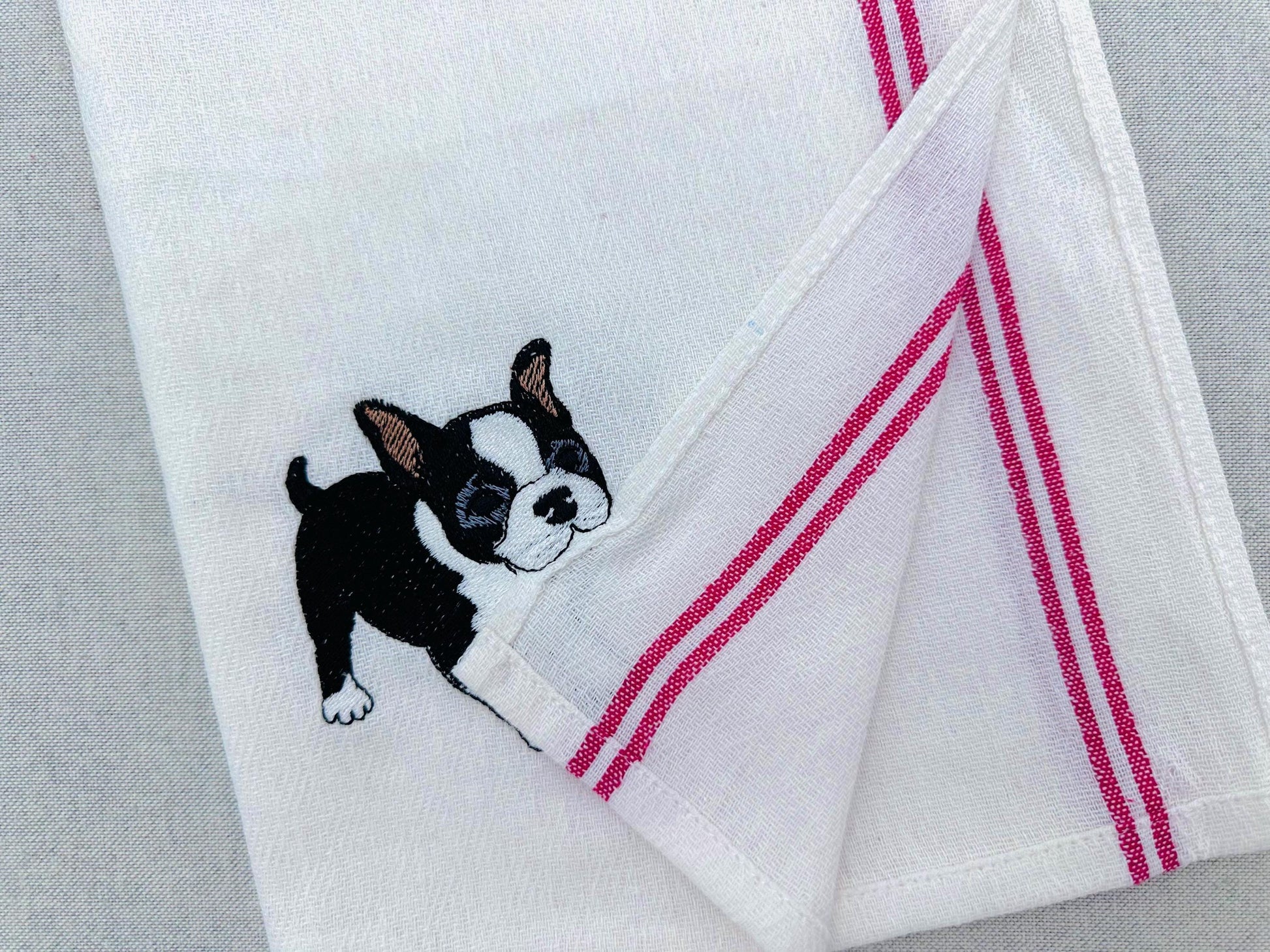 Playing Boston Terrier Puppy Dog Mama kitchen dish towel pet animal kids machine embroidery designs ITH