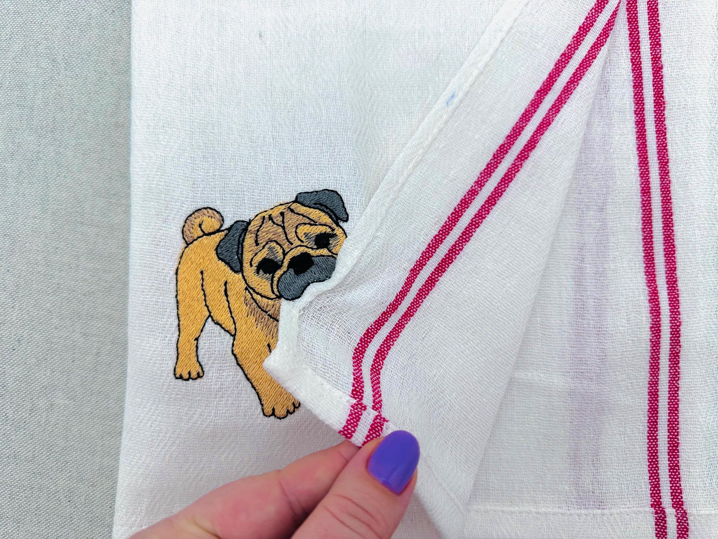 Lovely playing Pug Puppy Dog Mama kitchen dish towel pet animal kids machine embroidery designs ITH