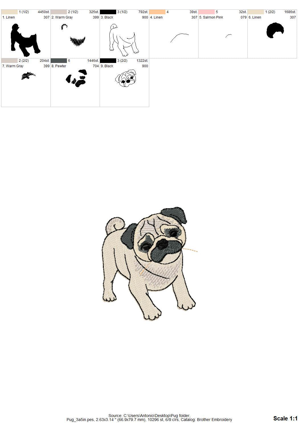 Lovely playing Pug Puppy Dog Mama kitchen dish towel pet animal kids machine embroidery designs ITH