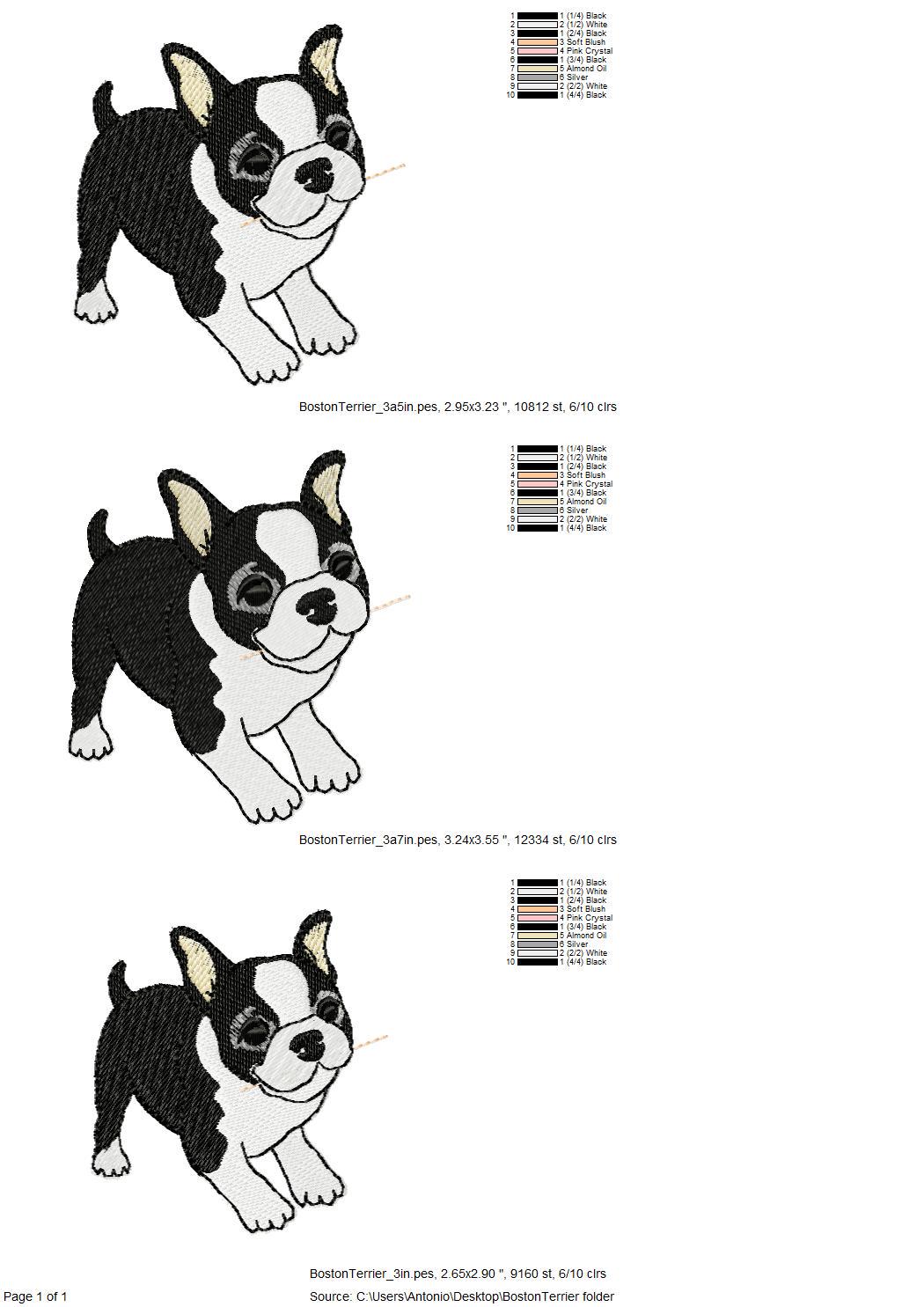 Playing Boston Terrier Puppy Dog Mama kitchen dish towel pet animal kids machine embroidery designs ITH