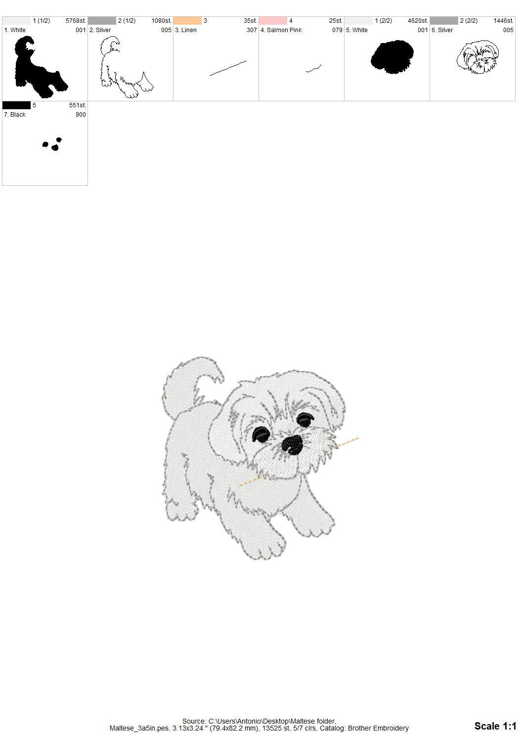 Lovely playing Maltese Puppy Dog Mama kitchen dish towel pet animal kids machine embroidery designs ITH