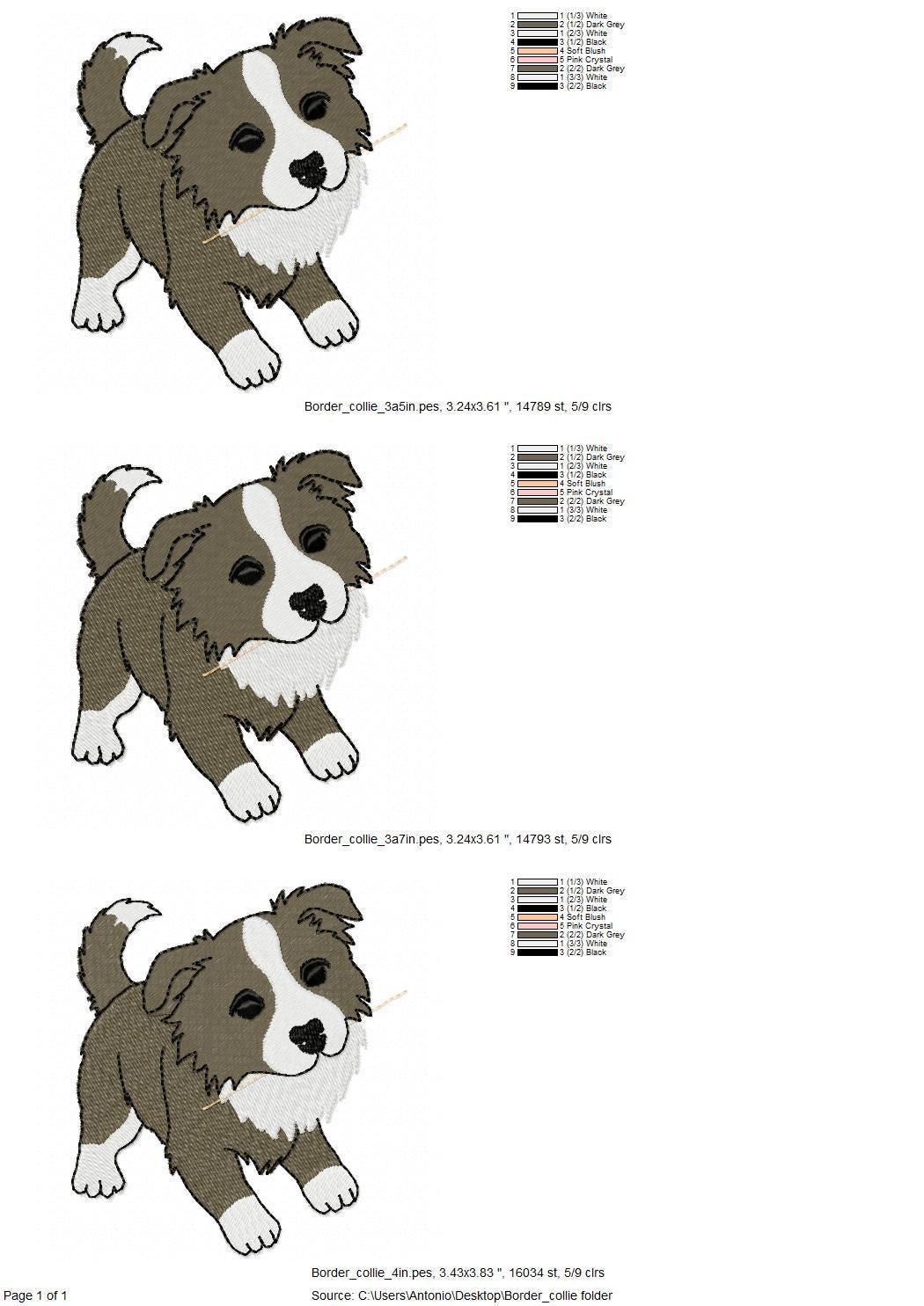 Playing Border Collie Puppy Dog Mama kitchen dish towel pet animal kids machine embroidery designs ITH