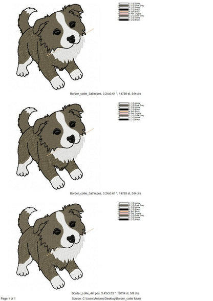 Playing Border Collie Puppy Dog Mama kitchen dish towel pet animal kids machine embroidery designs ITH
