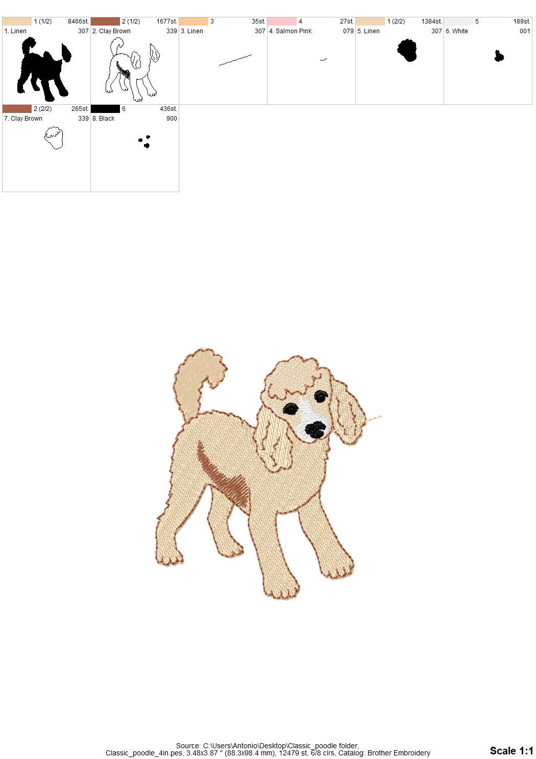 Playing Classic Poodle Puppy Dog Mama kitchen dish towel pet animal kids machine embroidery designs ITH