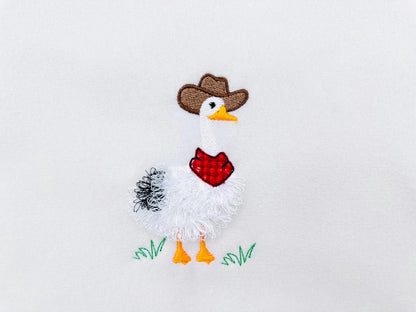 Fringed Goose with Cowboy hat Embroidery 3.5" 4" 4.5" 5" | Chenille PES DST JEF | Artapli