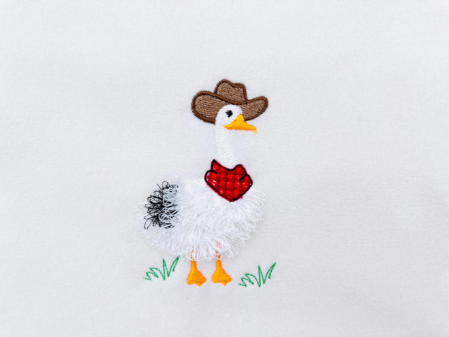 Fringed Goose with Cowboy hat Embroidery 3.5" 4" 4.5" 5" | Chenille PES DST JEF | Artapli
