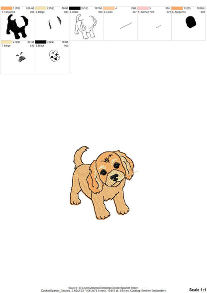 Lovely playing Cooker Spaniel Puppy Dog kitchen dish towel pet animal kids machine embroidery designs ITH