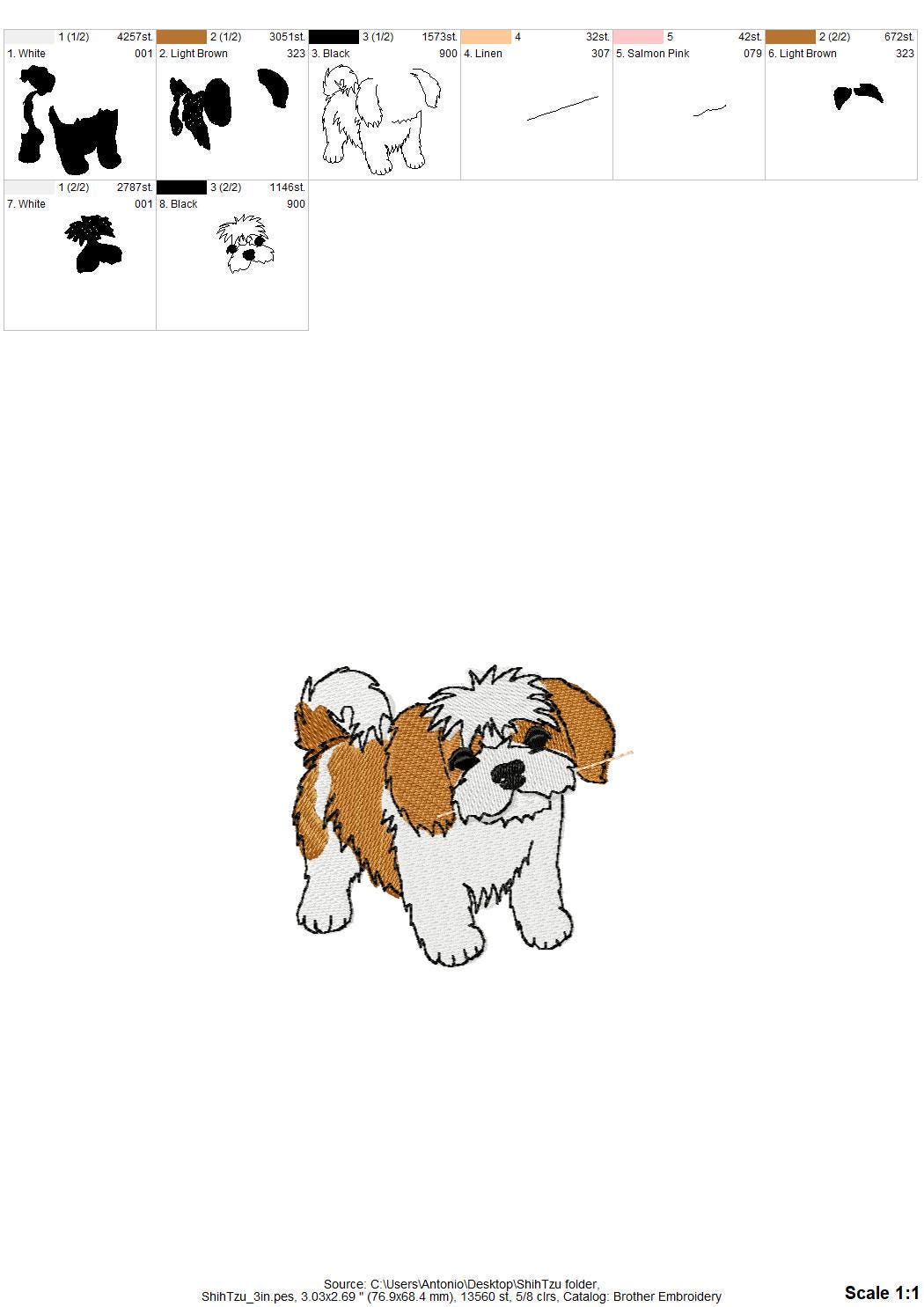 Lovely playing Shih Tzu Puppy Dog Mama kitchen dish towel pet animal kids machine embroidery designs ITH