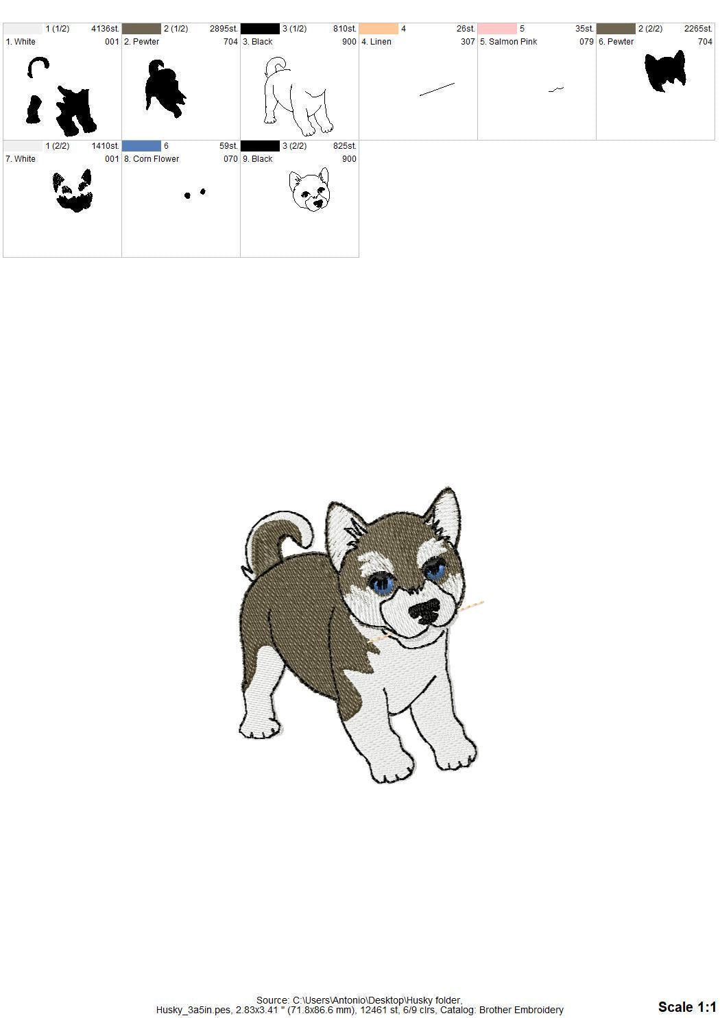 Lovely playing Husky Puppy Dog Mama kitchen dish towel pet animal kids machine embroidery designs ITH