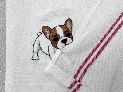 Lovely playing French Bulldog Puppy Dog kitchen dish towel pet animal kids machine embroidery designs ITH