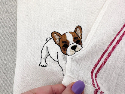 Lovely playing French Bulldog Puppy Dog kitchen dish towel pet animal kids machine embroidery designs ITH