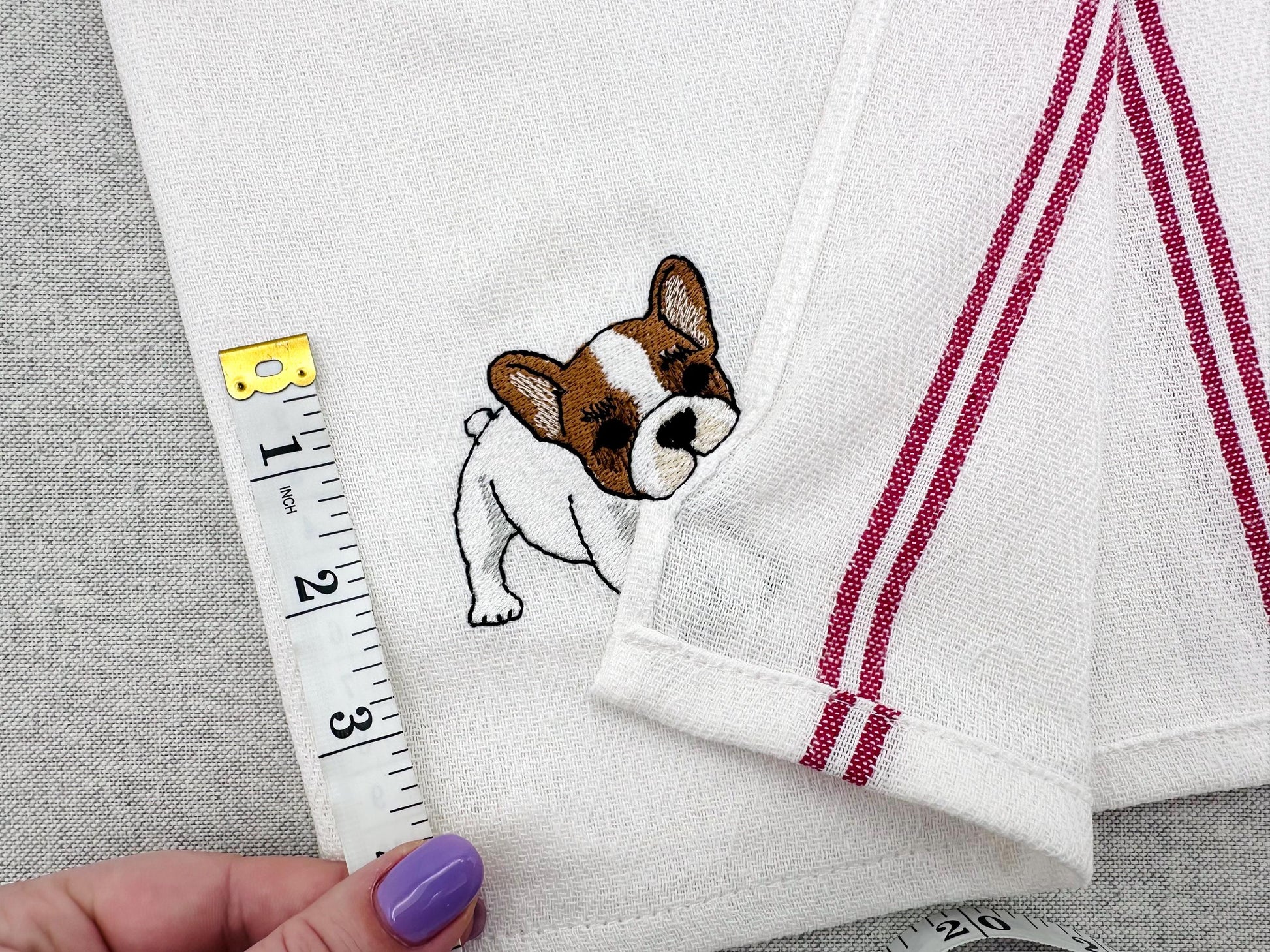 Lovely playing French Bulldog Puppy Dog kitchen dish towel pet animal kids machine embroidery designs ITH