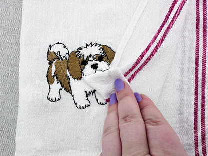 Lovely playing Shih Tzu Puppy Dog Mama kitchen dish towel pet animal kids machine embroidery designs ITH