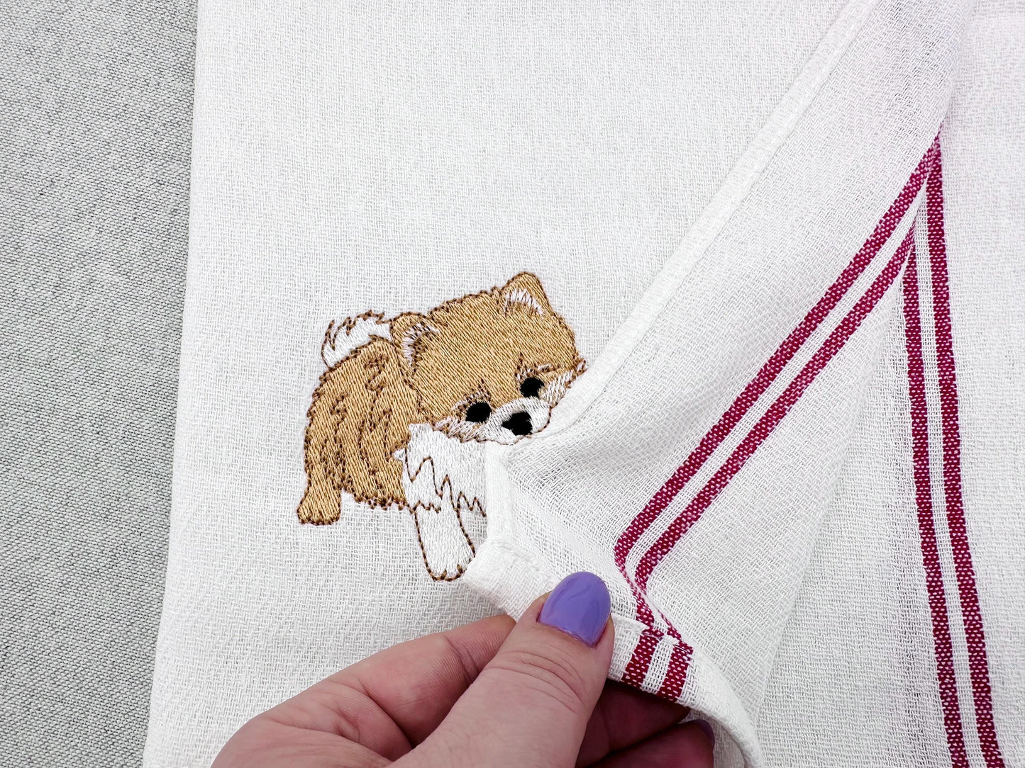 Lovely playing Pomeranian Puppy Dog kitchen dish towel pet animal kids machine embroidery designs ITH