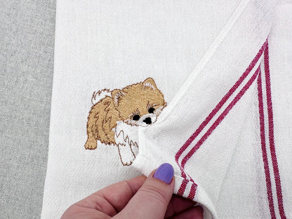 Lovely playing Pomeranian Puppy Dog kitchen dish towel pet animal kids machine embroidery designs ITH