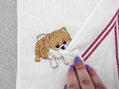 Lovely playing Pomeranian Puppy Dog kitchen dish towel pet animal kids machine embroidery designs ITH