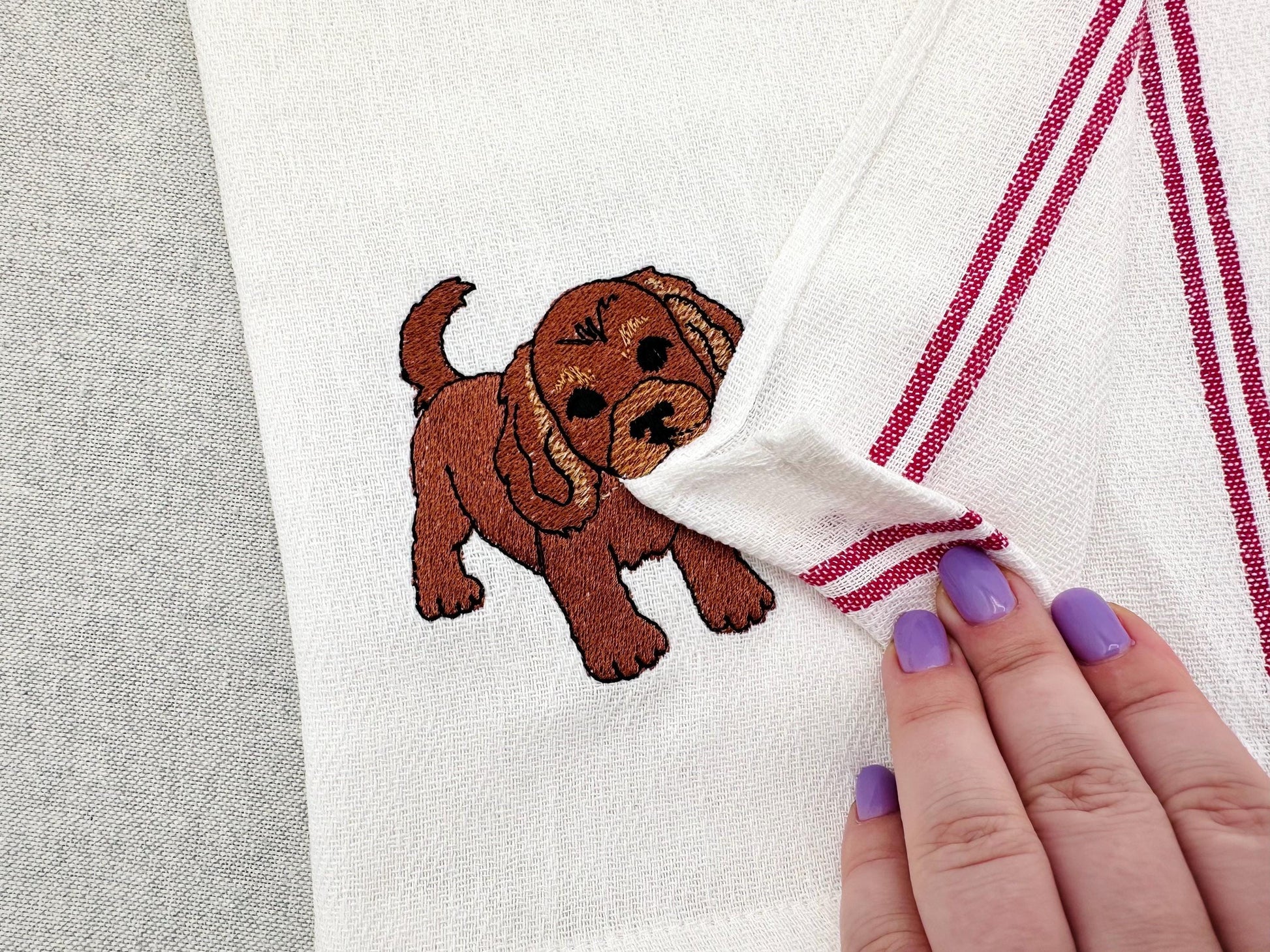 Lovely playing Cooker Spaniel Puppy Dog kitchen dish towel pet animal kids machine embroidery designs ITH