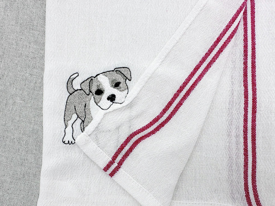 Lovely playing Pitbull Puppy Dog Mama kitchen dish towel pet animal kids machine embroidery designs ITH