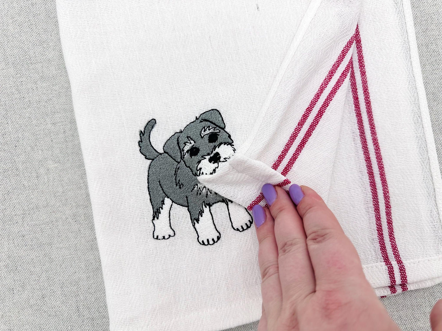 Lovely playing Schnauzer Puppy Dog Mama kitchen dish towel pet animal kids machine embroidery designs ITH