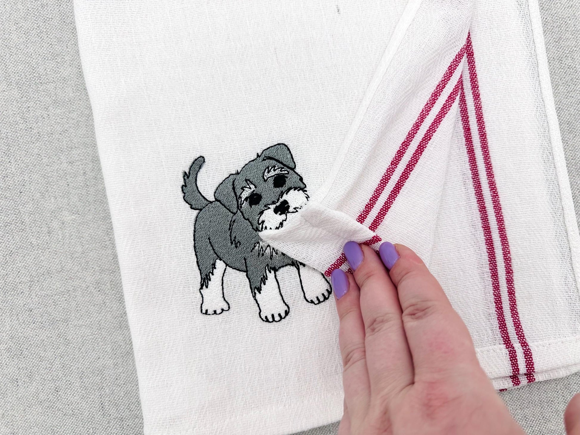 Lovely playing Schnauzer Puppy Dog Mama kitchen dish towel pet animal kids machine embroidery designs ITH