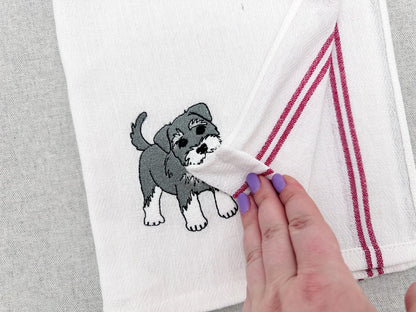 Lovely playing Schnauzer Puppy Dog Mama kitchen dish towel pet animal kids machine embroidery designs ITH