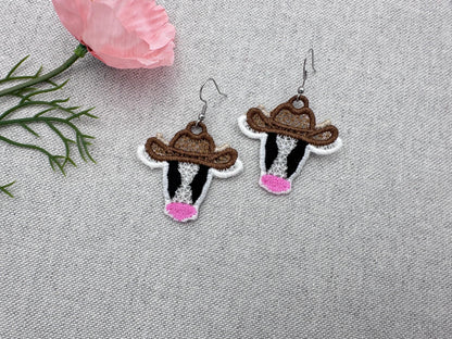 Cow Cowboy Hat Cowgirl girls Earrings charm FSL freestanding lace machine embroidery designs in the hoop