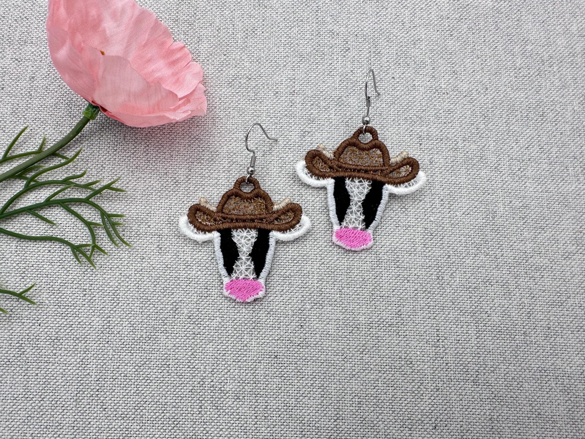 Cow Cowboy Hat Cowgirl girls Earrings charm FSL freestanding lace machine embroidery designs in the hoop