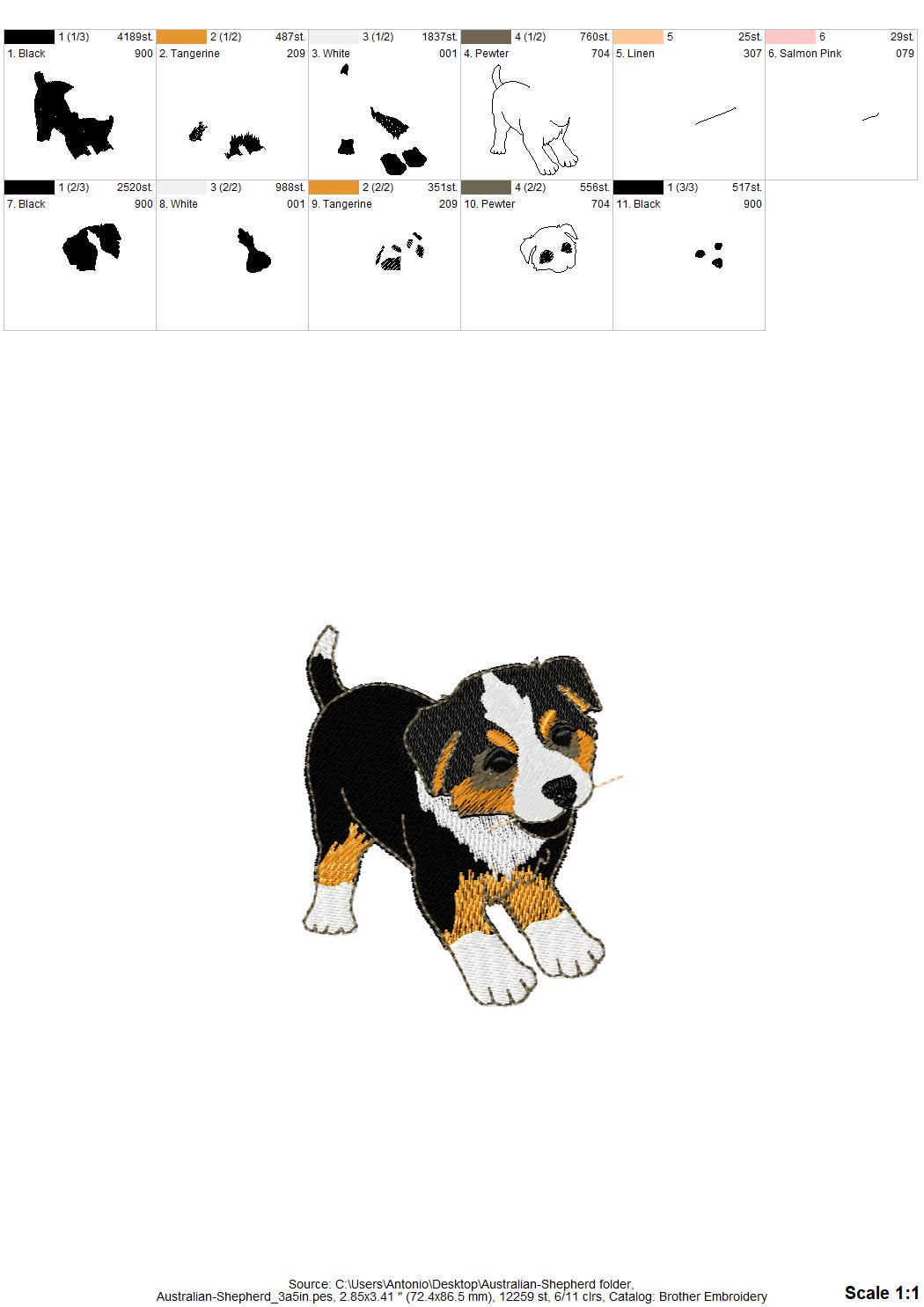 Cute Playing Australian Shepherd Puppy Dog Mama kitchen dish towel pet animal kids machine embroidery designs ITH