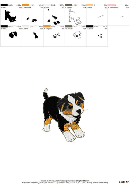 Cute Playing Australian Shepherd Puppy Dog Mama kitchen dish towel pet animal kids machine embroidery designs ITH