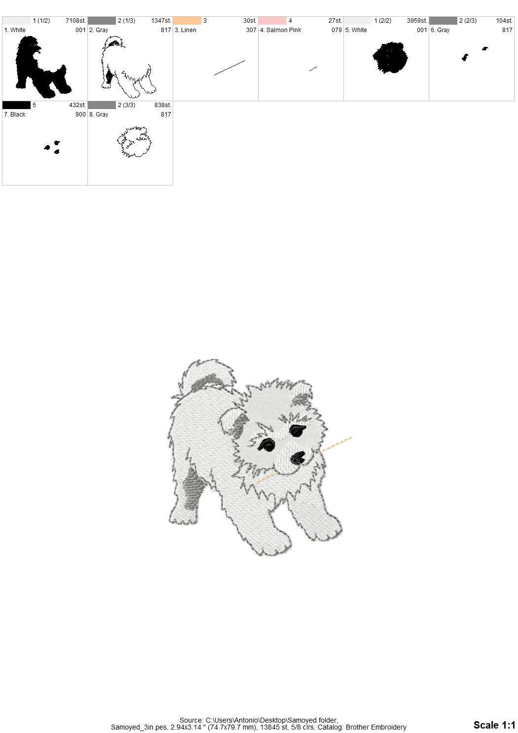 Cute Playing Little Samoyed Puppy Dog Mama kitchen dish towel pet animal kids machine embroidery designs ITH