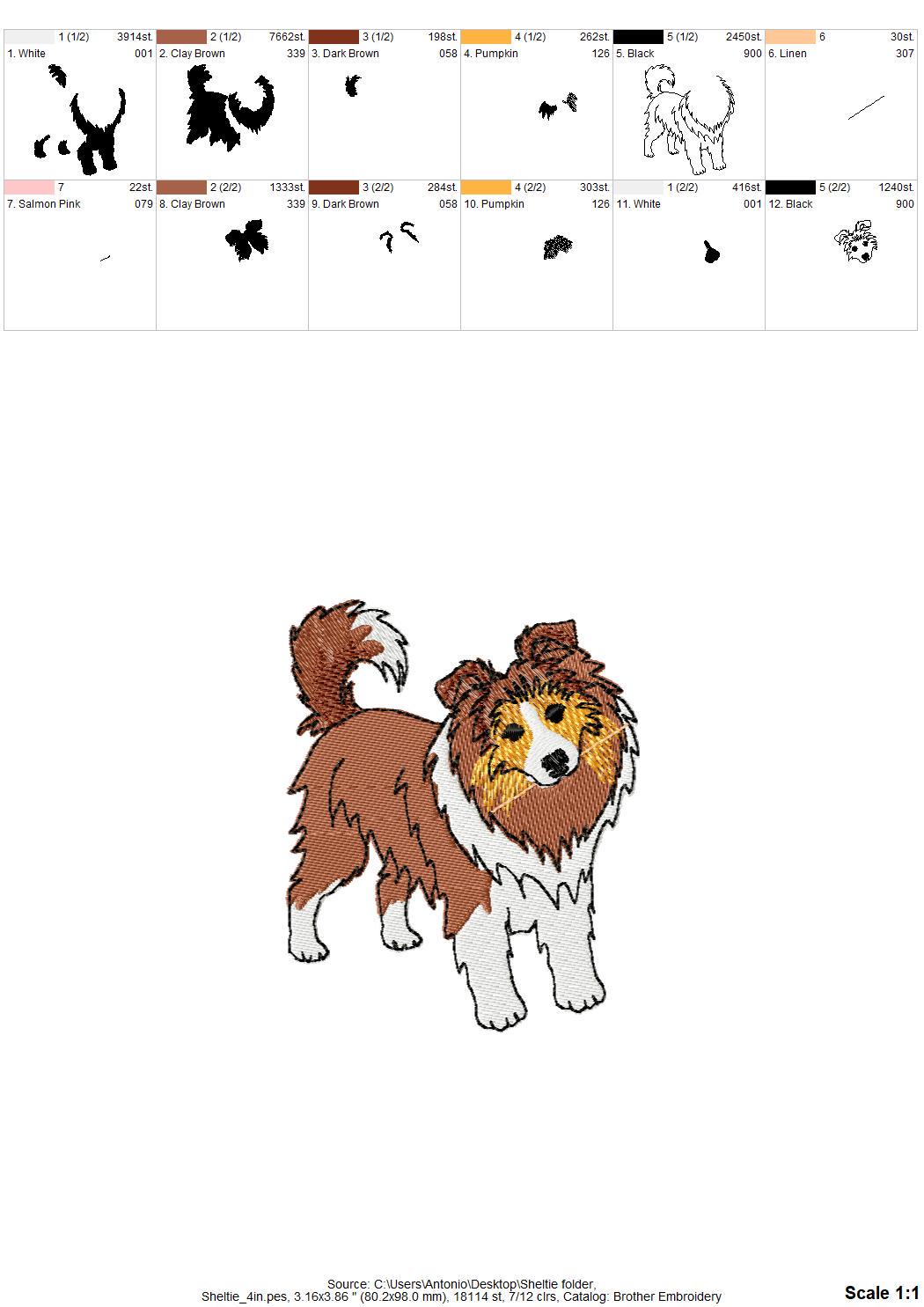 Cute Playing Sheltie Puppy Dog Shetland Sheepdog kitchen dish towel animal kids machine embroidery designs ITH