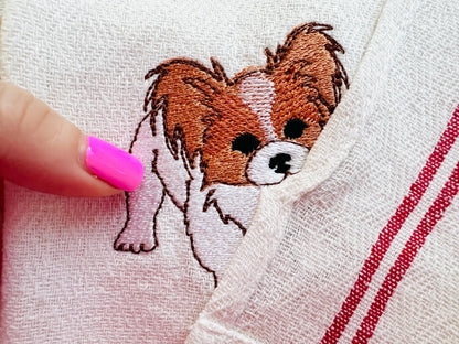 Cute Playing Little Papillon Puppy Dog Mama kitchen dish towel pet animal kids machine embroidery designs ITH