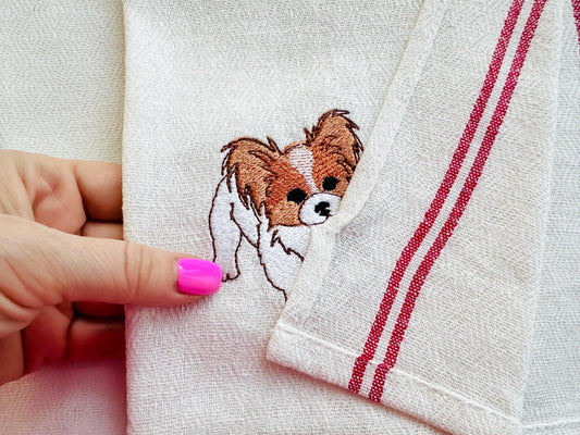 Cute Playing Little Papillon Puppy Dog Mama kitchen dish towel pet animal kids machine embroidery designs ITH