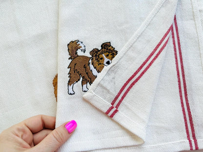 Cute Playing Sheltie Puppy Dog Shetland Sheepdog kitchen dish towel animal kids machine embroidery designs ITH