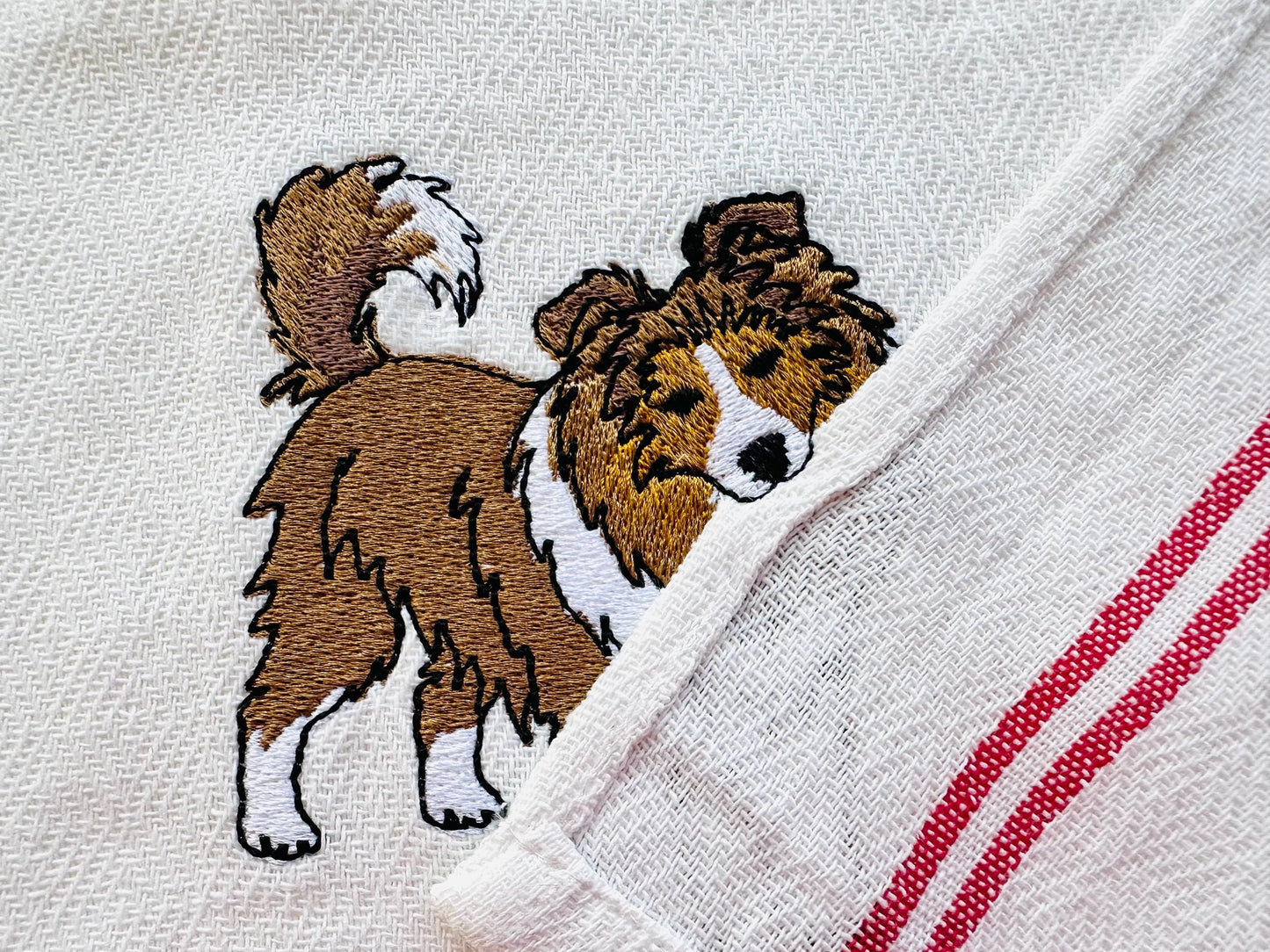Cute Playing Sheltie Puppy Dog Shetland Sheepdog kitchen dish towel animal kids machine embroidery designs ITH