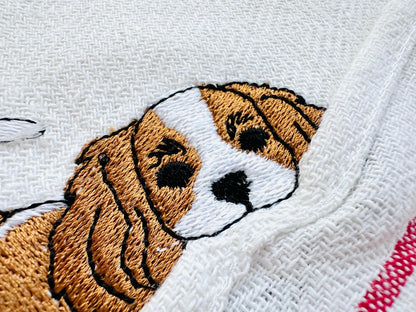 Playing Cavalier King Charles Spaniel Puppy Dog kitchen dish towel pet animal kids machine embroidery designs ITH