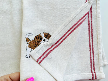 Playing Cavalier King Charles Spaniel Puppy Dog kitchen dish towel pet animal kids machine embroidery designs ITH