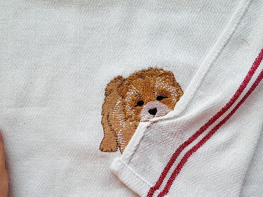 Cute Playing Little Chow Chow Puppy Dog Mama kitchen dish towel pet animal kids machine embroidery designs ITH project simply in the hoop