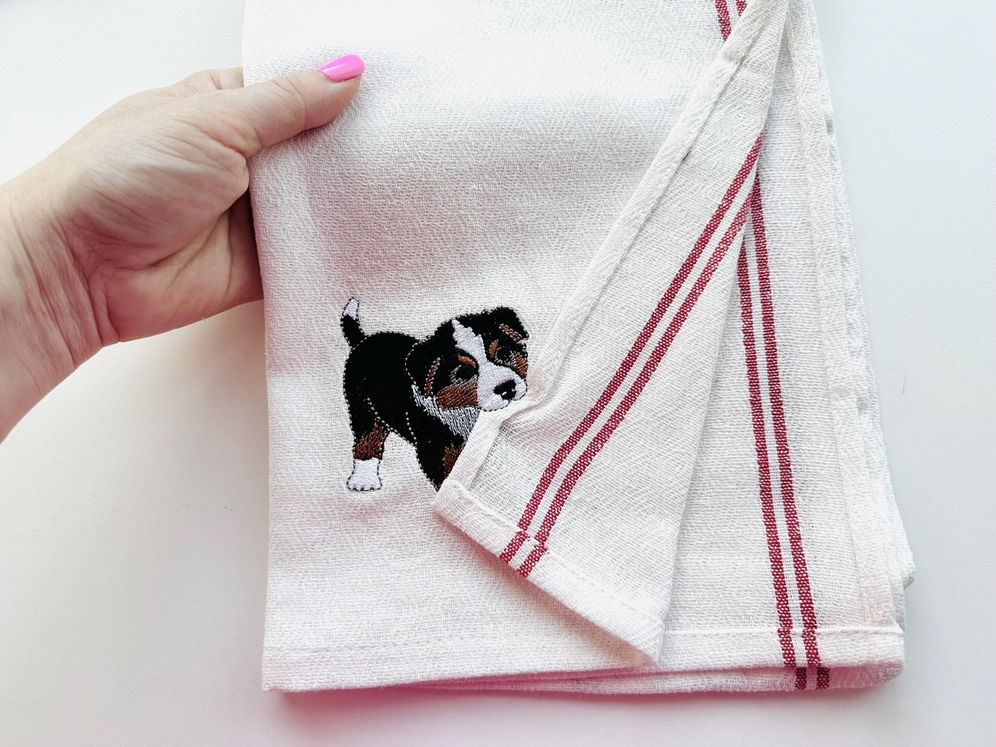 Cute Playing Australian Shepherd Puppy Dog Mama kitchen dish towel pet animal kids machine embroidery designs ITH